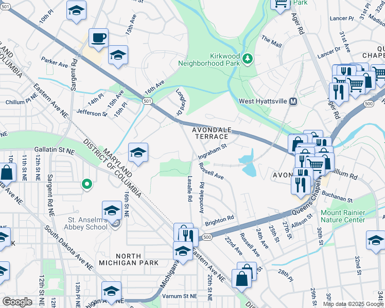 map of restaurants, bars, coffee shops, grocery stores, and more near 101 Independence Avenue Southeast in Washington