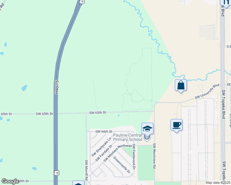 map of restaurants, bars, coffee shops, grocery stores, and more near 1836 Southwest 65th Street in Topeka