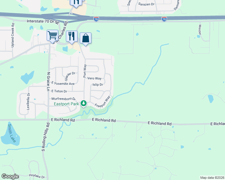 map of restaurants, bars, coffee shops, grocery stores, and more near 114 Searsport Dr in Columbia