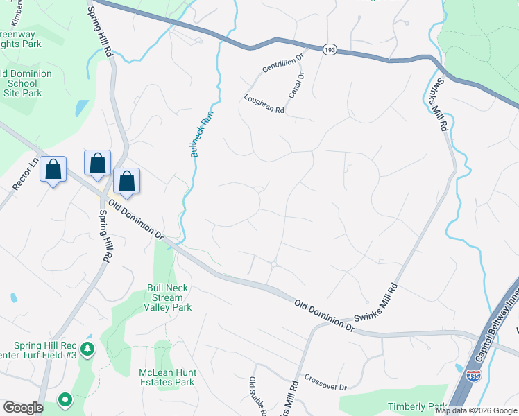 map of restaurants, bars, coffee shops, grocery stores, and more near Founders Ridge Ln & Glenhaven Ct in McLean