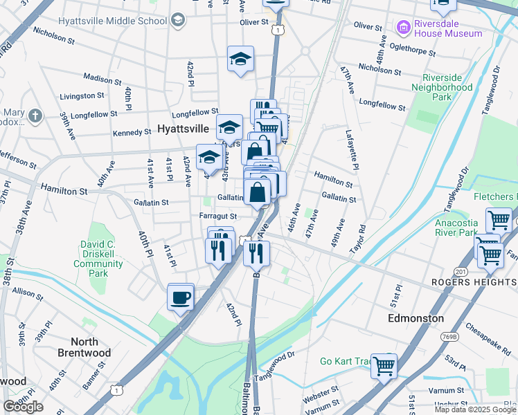 map of restaurants, bars, coffee shops, grocery stores, and more near 101 Independence Avenue Southeast in Washington
