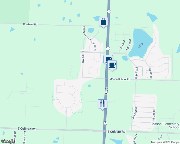 map of restaurants, bars, coffee shops, grocery stores, and more near 913 Southwest Imperial Lane in Blue Springs