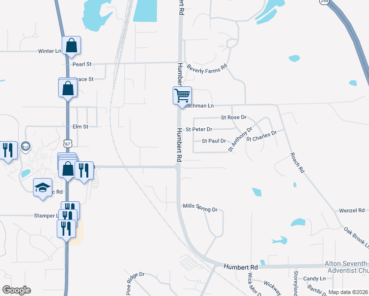 map of restaurants, bars, coffee shops, grocery stores, and more near 106 Saint Joseph Drive in Godfrey