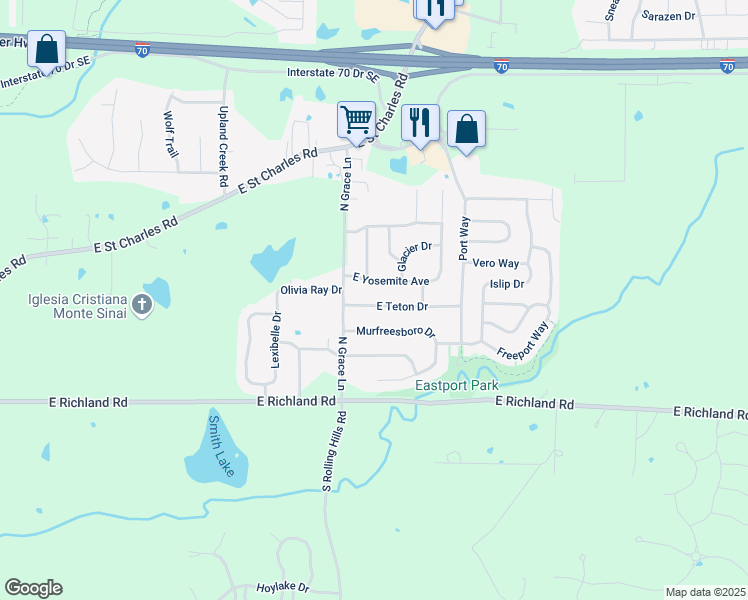 map of restaurants, bars, coffee shops, grocery stores, and more near 5481 East Teton Drive in Columbia