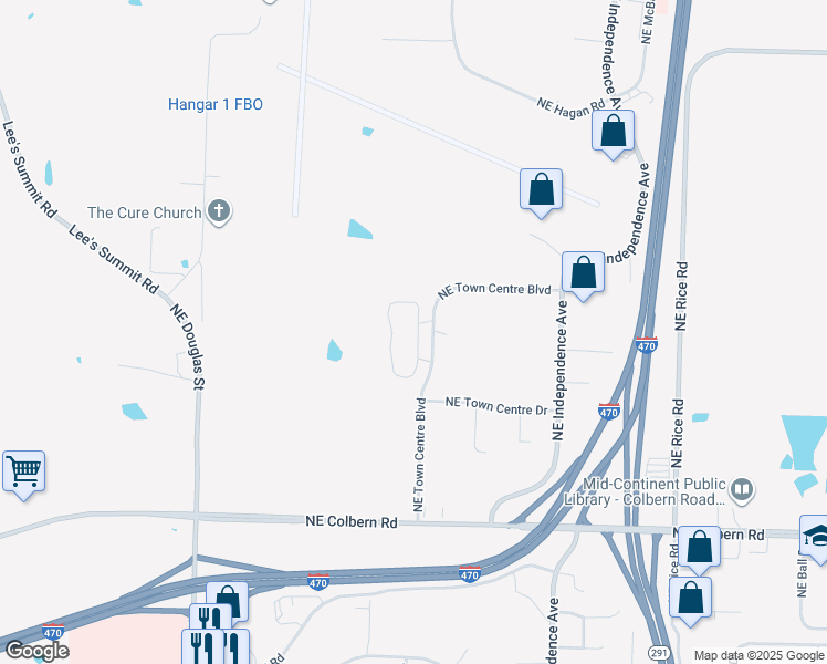 map of restaurants, bars, coffee shops, grocery stores, and more near 2252 Northeast Town Centre Boulevard in Lee's Summit