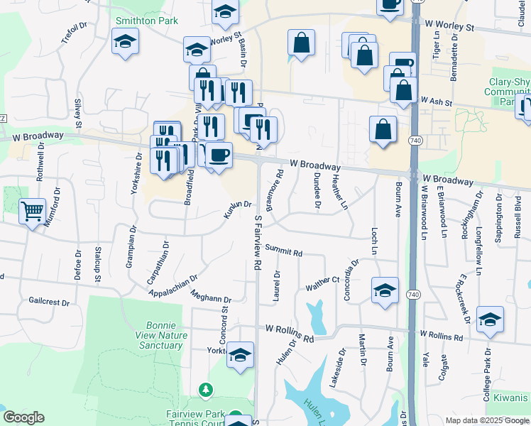 map of restaurants, bars, coffee shops, grocery stores, and more near 2718 Braemore Road in Columbia