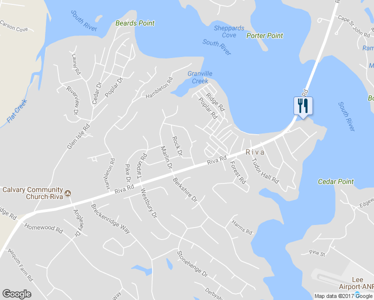 map of restaurants, bars, coffee shops, grocery stores, and more near 3062 Perch Drive in Riva