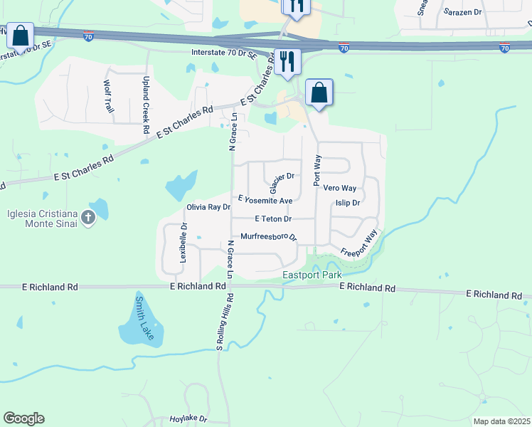 map of restaurants, bars, coffee shops, grocery stores, and more near 5481 East Teton Drive in Columbia