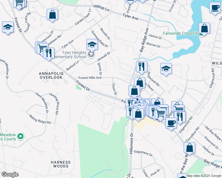 map of restaurants, bars, coffee shops, grocery stores, and more near 1290 Graff Court in Annapolis