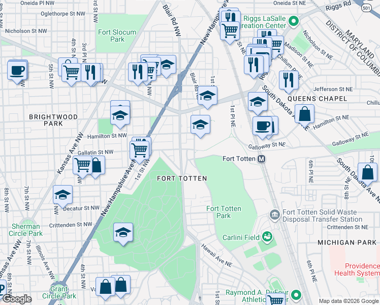 map of restaurants, bars, coffee shops, grocery stores, and more near 101 Independence Avenue Southeast in Washington