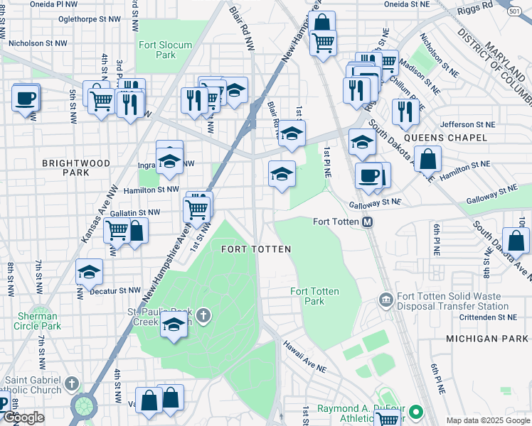 map of restaurants, bars, coffee shops, grocery stores, and more near 101 Independence Avenue Southeast in Washington