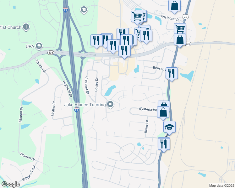map of restaurants, bars, coffee shops, grocery stores, and more near 10236 Crossbow Court in Florence