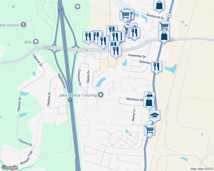 map of restaurants, bars, coffee shops, grocery stores, and more near 10236 Crossbow Court in Florence