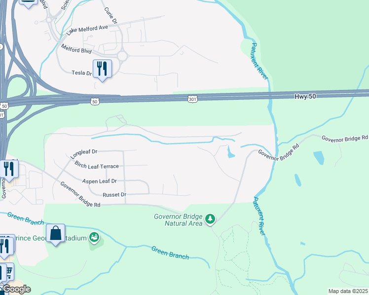 map of restaurants, bars, coffee shops, grocery stores, and more near 4414 Patuxent Overlook Drive in Bowie