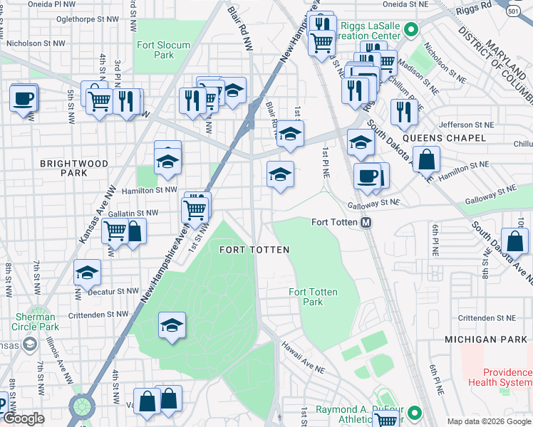 map of restaurants, bars, coffee shops, grocery stores, and more near 101 Independence Avenue Southeast in Washington