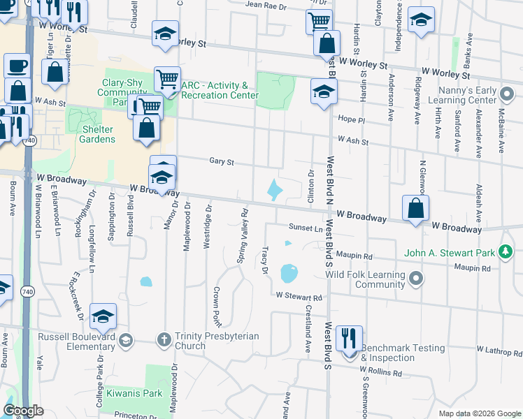 map of restaurants, bars, coffee shops, grocery stores, and more near 5 Hillside Drive in Columbia
