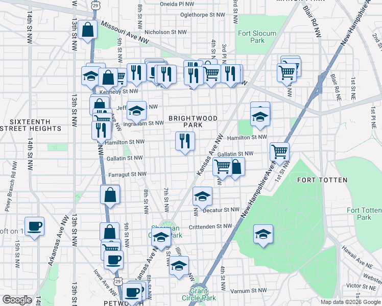 map of restaurants, bars, coffee shops, grocery stores, and more near 101 Independence Avenue Southeast in Washington