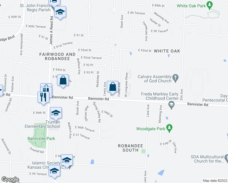 map of restaurants, bars, coffee shops, grocery stores, and more near 9411 Stark Avenue in Kansas City