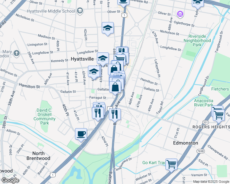 map of restaurants, bars, coffee shops, grocery stores, and more near 101 Independence Avenue Southeast in Washington