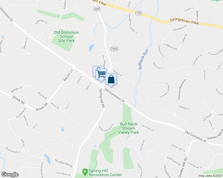 map of restaurants, bars, coffee shops, grocery stores, and more near 8100 Old Dominion Drive in McLean