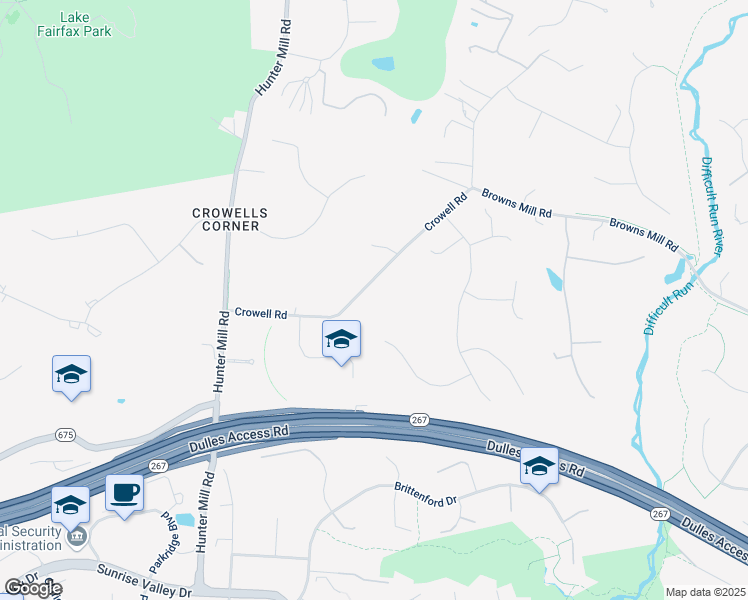 map of restaurants, bars, coffee shops, grocery stores, and more near 1533 Crowell Road in Vienna