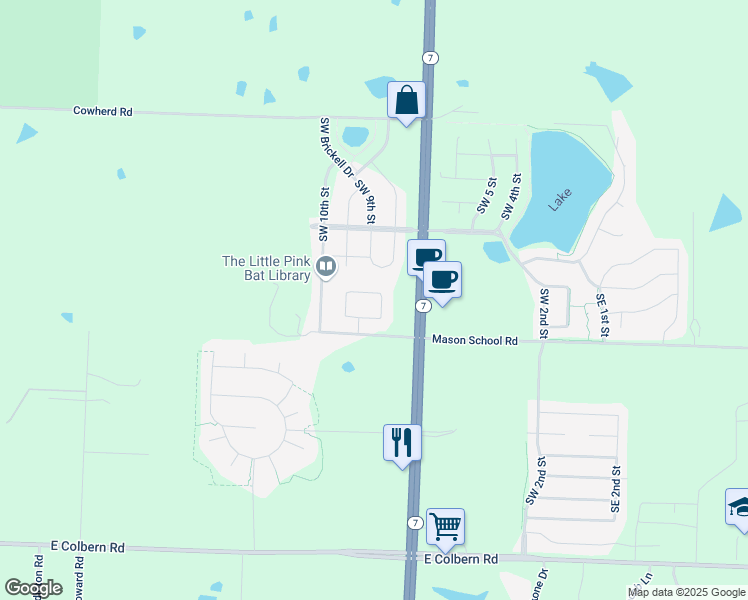 map of restaurants, bars, coffee shops, grocery stores, and more near 9030 Southwest Macintosh Drive in Blue Springs