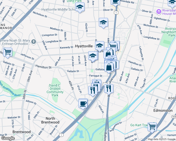 map of restaurants, bars, coffee shops, grocery stores, and more near 101 Independence Avenue Southeast in Washington