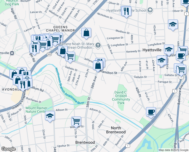 map of restaurants, bars, coffee shops, grocery stores, and more near 101 Independence Avenue Southeast in Washington