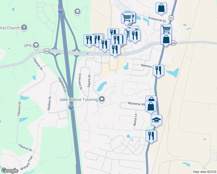 map of restaurants, bars, coffee shops, grocery stores, and more near 10236 Crossbow Court in Florence