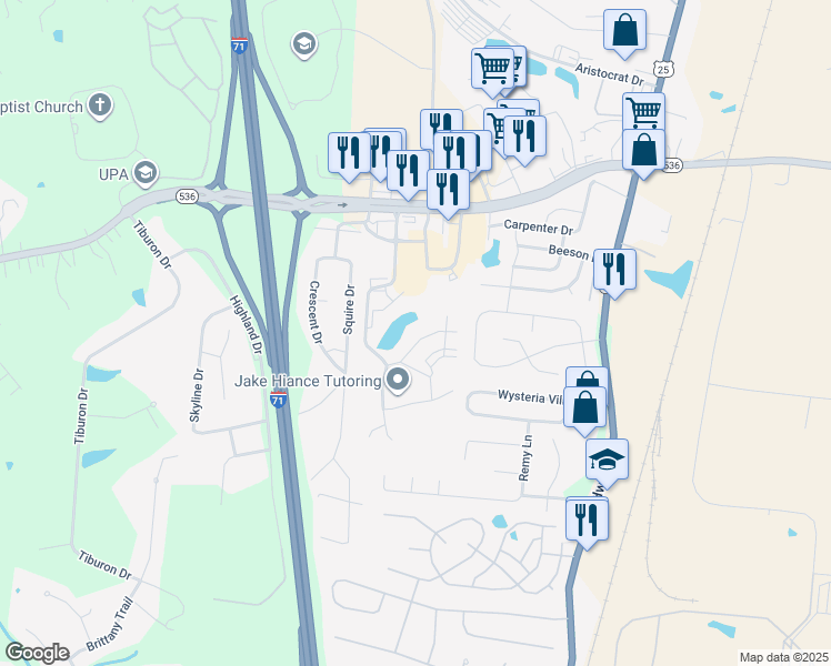 map of restaurants, bars, coffee shops, grocery stores, and more near 10236 Crossbow Court in Florence