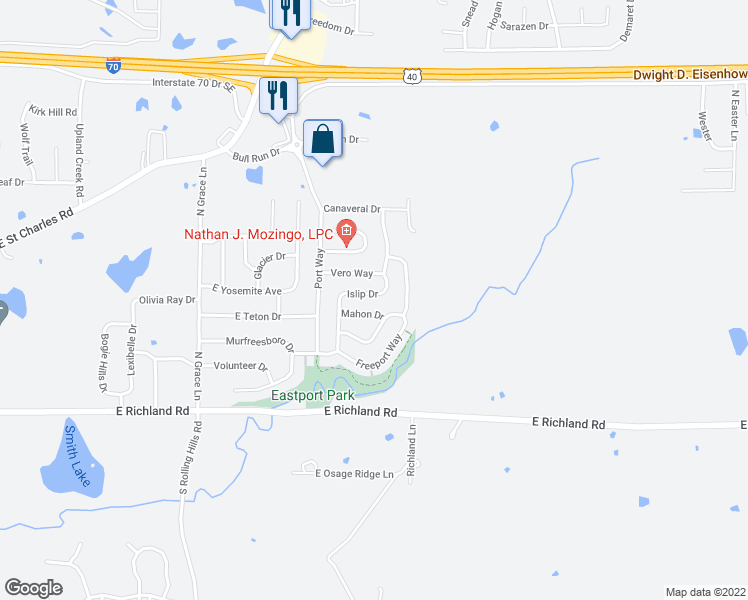 map of restaurants, bars, coffee shops, grocery stores, and more near 5808 Islip Drive in Columbia