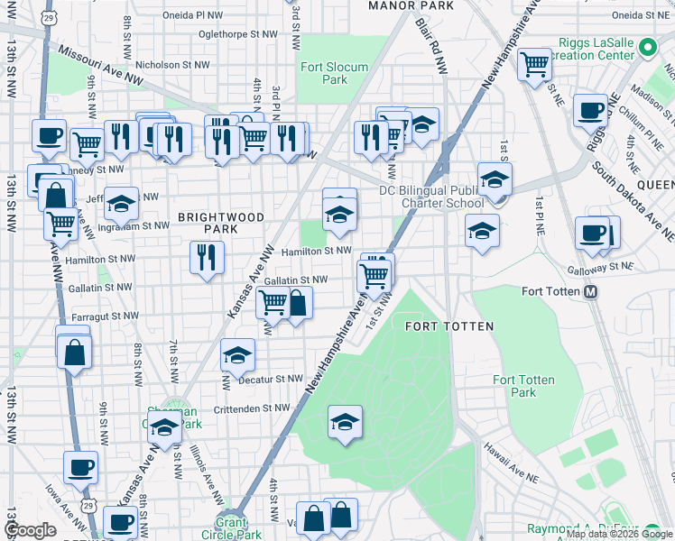 map of restaurants, bars, coffee shops, grocery stores, and more near 101 Independence Avenue Southeast in Washington