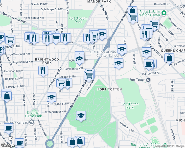 map of restaurants, bars, coffee shops, grocery stores, and more near 101 Independence Avenue Southeast in Washington