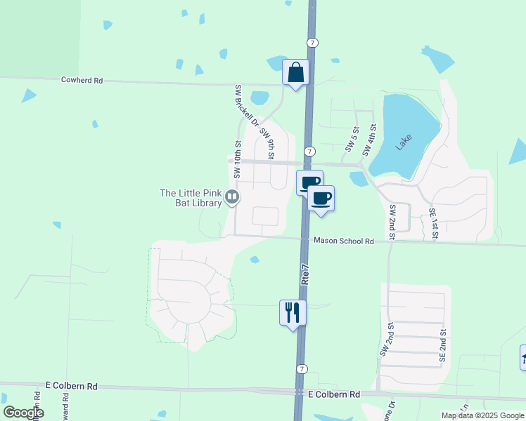 map of restaurants, bars, coffee shops, grocery stores, and more near 902 Southwest Peach Tree Lane in Blue Springs