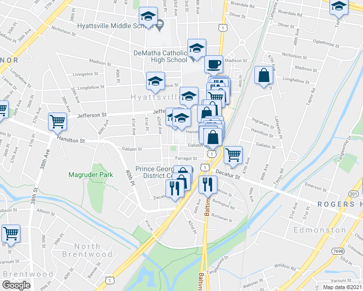 map of restaurants, bars, coffee shops, grocery stores, and more near 101 Independence Avenue Southeast in Washington