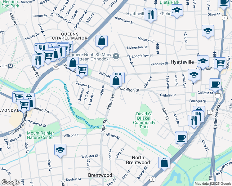 map of restaurants, bars, coffee shops, grocery stores, and more near 101 Independence Avenue Southeast in Washington