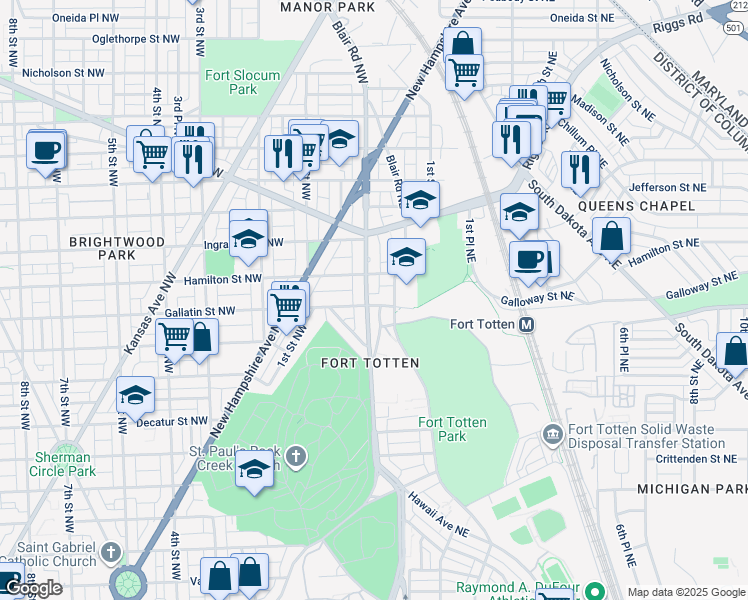 map of restaurants, bars, coffee shops, grocery stores, and more near 101 Independence Avenue Southeast in Washington