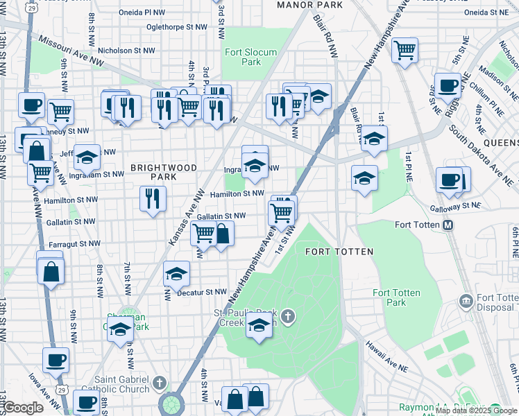 map of restaurants, bars, coffee shops, grocery stores, and more near 101 Independence Avenue Southeast in Washington