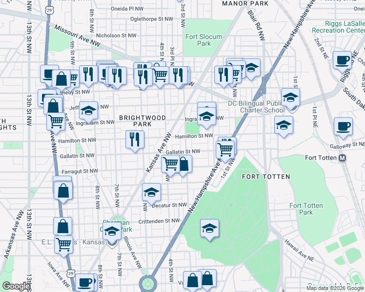 map of restaurants, bars, coffee shops, grocery stores, and more near 101 Independence Avenue Southeast in Washington