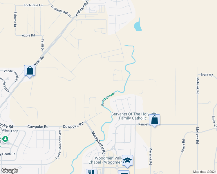 map of restaurants, bars, coffee shops, grocery stores, and more near 8105 Mustang Place in Colorado Springs