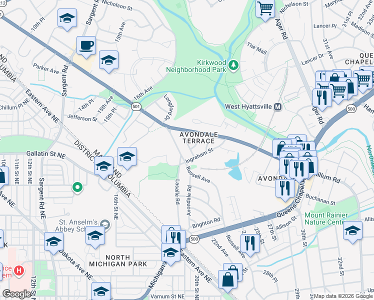 map of restaurants, bars, coffee shops, grocery stores, and more near 101 Independence Avenue Southeast in Washington