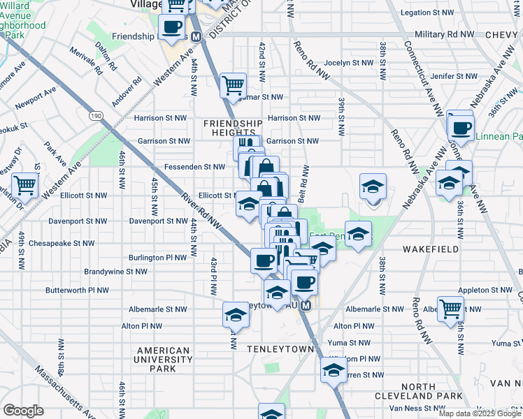 map of restaurants, bars, coffee shops, grocery stores, and more near 42nd Street Northwest in Washington