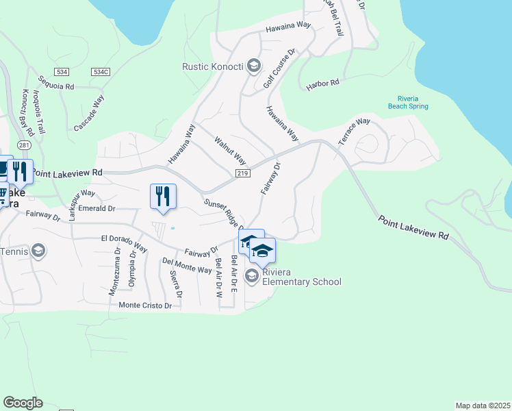 map of restaurants, bars, coffee shops, grocery stores, and more near 10504 Fairway Drive in Kelseyville