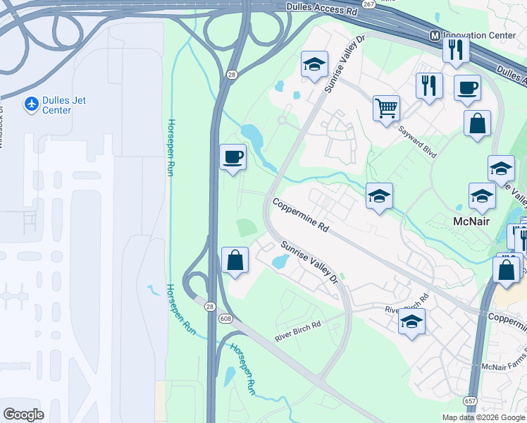 map of restaurants, bars, coffee shops, grocery stores, and more near 14003 Sunrise Valley Drive in Herndon