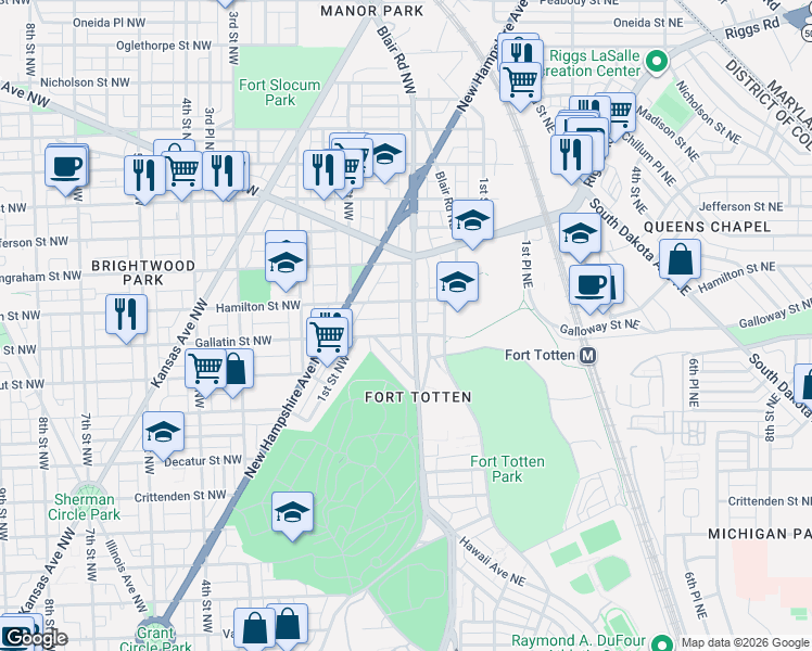 map of restaurants, bars, coffee shops, grocery stores, and more near 101 Independence Avenue Southeast in Washington