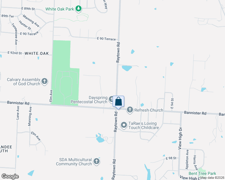 map of restaurants, bars, coffee shops, grocery stores, and more near 9408 Raytown Road in Kansas City