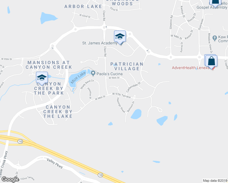 map of restaurants, bars, coffee shops, grocery stores, and more near 24300 West 97th Terrace in Lenexa