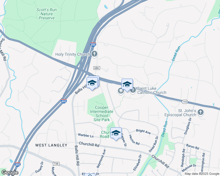 map of restaurants, bars, coffee shops, grocery stores, and more near 935 Dead Run Drive in McLean