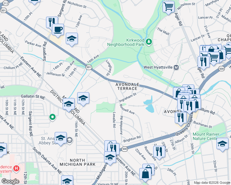 map of restaurants, bars, coffee shops, grocery stores, and more near 101 Independence Avenue Southeast in Washington