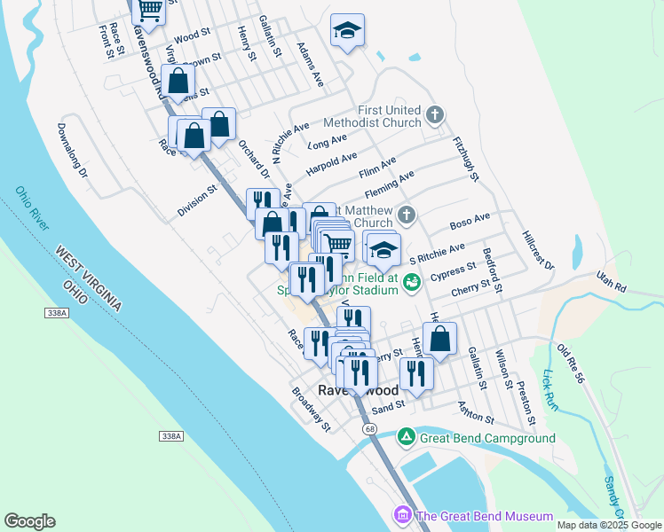 map of restaurants, bars, coffee shops, grocery stores, and more near 502 Washington Street in Ravenswood